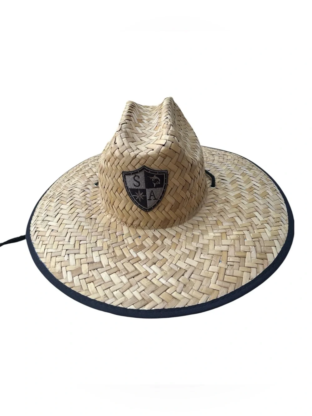 SA Company 100% Straw Lifeguard Sun Hat with Black Trim American Flag Underbrim